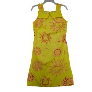 Vintage Vested Gentress Yellow Sun Print Dress 6 Hand Screened Print Kitsch
